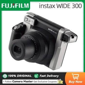 كاميرا Fujifilm-Instax واسعة 300 ورق تصوير أسود ، فيلم حافة بيضاء ، كاميرا 5 بوصة ، 100% أصلي