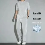 Men's Ice Silk Sports Suit Summer Thin New 2024 Casual Long Pants Short Sleeves T-shirt Quick Drying Set