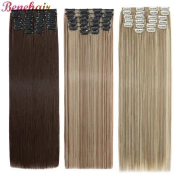BENEHAIR 180g Straight Clip in hair extensions 22" 12PCS Hair Extensions for Women Full Head Heat Resistant Synthetic Hairpiece
