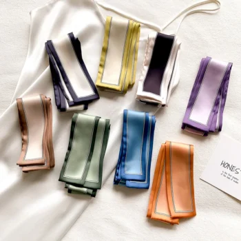 وشاح حريري مقلد للنساء ، شريط ملون نقي ، عصابة رأس طويلة ، منديل ساتان مزخرف ، خارجي ، ربيع ، صيف ، 6x115cm