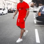 Men Sports Suit Men's Summer Sport Suit Set O-neck T-shirt with Drawstring Waist Shorts motion jogging 3d Print for Man