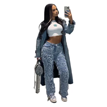 Fashion Tassel Stretch Jeans Women High Waist Streetwear Casual Denim Women Pants Trousers Straight Jeans Chic Jeans for Women