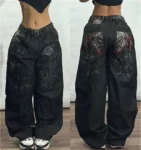 2024 New American Hip-hop Retro Loose Jeans Female Y2K Harajuku High Waist Wide leg Pants Gothic Wide Pants Street Pants Male