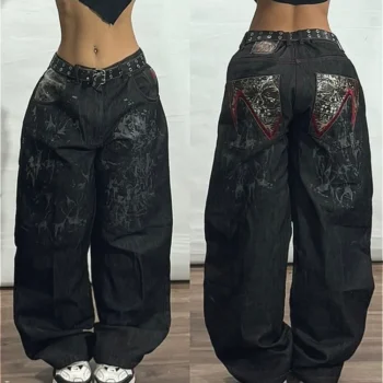 2024 New American Hip-hop Retro Loose Jeans Female Y2K Harajuku High Waist Wide leg Pants Gothic Wide Pants Street Pants Male