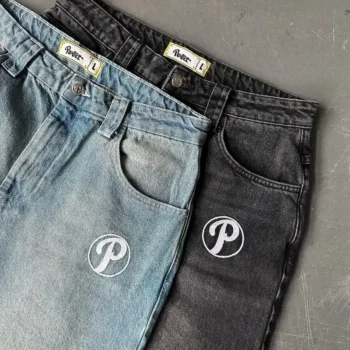 Y2K Protect Streetwear Hip Hop Jeans mens Pants Harajuku Letter Embroidery Vintage Blue Baggy Jeans High Waist Wide Leg Trouser