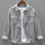 Men's Corduroy Shirts Jackets Casual Cargo Shirt Long Sleeve Lapel Collar Baggy Fit Shirt Coats Tops Men Clothing