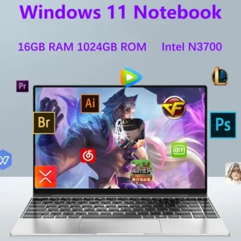 كمبيوتر محمول نحيف للغاية يعمل بنظام Windows 11 Pro ، كمبيوتر مكتبي ومدرس ، كمبيوتر Intel Pentium N3700 ، 16GB ، GB ، New ،