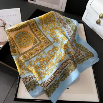 وشاح حريري مطبوع للنساء ، شال مربع ، عصابة رأس ، باندانا ، ديكور ، تصميم فاخر ، موضة ، جديد ، 70x70 ،