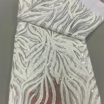 5Yards Latest French Tulle Lace Fabric 2024 High Qulity African Mesh Sequins Lace Fabric Nigerian For Bridal Wedding Party Dress