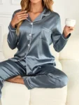 kf-Sa1798bdcd34f49e8914e0063a52ac7a9w-Solid-Pajama-Set-Long-Sleeve-Button-Up-Lapel-Top-Pants-Pj-Set-Women-s-Sleepwear-Loungewear