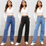kf-Sdd213513cef34a1c942bbbfacf390c66u-Women-Jeans-Straight-Pants-Denim-Washing-High-Waist-Loose-Fit-Pockets-Basics-Ankle-Length-Pants-Solid