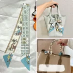 وشاح بشريط على شكل حصان لمقبض الحقائب ، طباعة على نسيج التويل ، رباط شعر ، أوشحة حريرية ، وشاح رأس نحيف ، علامة تجارية فاخرة ، تصميم جديد