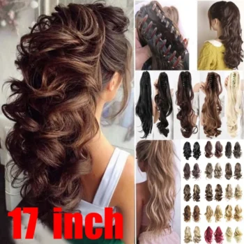 Claw Clip On Ponytails Extension Wavy Ponytails Hair 17inches Synthetic Blonde Hair Natural Extension Hair Clip For Women