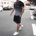2-piece Men's Clothing 2024 Gradual Summer Casual Plus Size Suit Men's Crewneck T-shirt Drawstring Pocket Sports Shorts Clothing