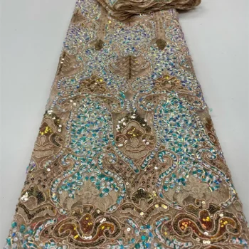 Latest African Sequence Lace Fabric High Quality Sequin Embroidery French Tulle Nigerian Wedding Asoebi Material 2.5Yards RC154