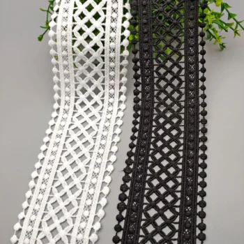 70mm 75mm Black White Hollow Out Floral Embroidered Lace Ribbon DIY Apparel Sewing Fabric Lace Tape Dress Clothing Decoration
