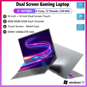 16 + 14 بوصة شاشة تعمل باللمس المزدوج كمبيوتر محمول 32GB RAM + 2 تيرا بايت SSD الألعاب المحمول كور i7 10750H معالج ويندوز 11 دعم وحدة معالجة الرسومات الخارجية