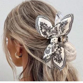 Bohemian Style Bow Hair Claw Cashew Paisley Shark Clip Large Size Hair Clips Boho Vacation Headwear Women Hair Accessories