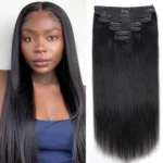 Straight Clip in Hair Extensions 100% Unprocessed Full Head Brazilian Virgin Hair Natural Black Color 1B for Black Women Clip in