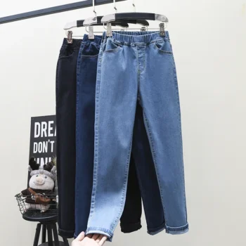 New Stretch Skinny Jeans Vintage Denim Pants High Waist Elastic Band Slim Pencil Pants Mom Jeans 5XL 6XL Clothes for Women