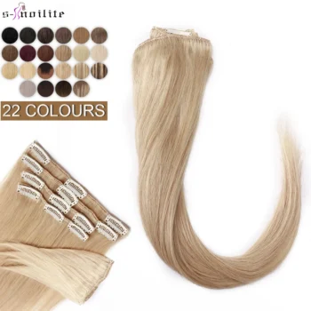 S-noilite 50-80g Natural Hair Extensions Human Hair Thin Straight Hairpiece 10"-24" 8Pcs/Set Full Head Clip In Natural Hair Clip