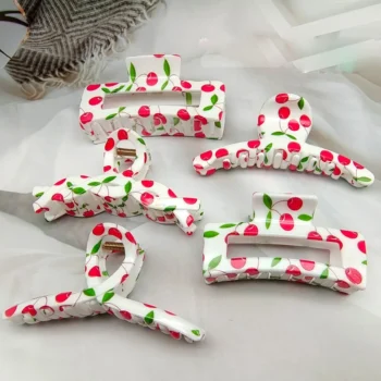 Elegant Hair Clip Temperament Cherry Hair Grab Claw Woman Sweet Hairpin Large Shark Clip Headwear Fashion Headdress Accessories