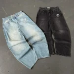 PROTECT Streetwear Y2K Hip Hop Retro Blue Loose Jeans Harajuku Jeans Men's Pants High Waist Loose Letter Embroidered Trousers