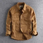 kf-S73fcdd9bdded462199416b7cf641ea08D-Cargo-Shirt-For-Men-Long-Sleeve-Premium-Cotton-Solid-Color-Washing-Lapel-Youth-Japan-Style-Simple