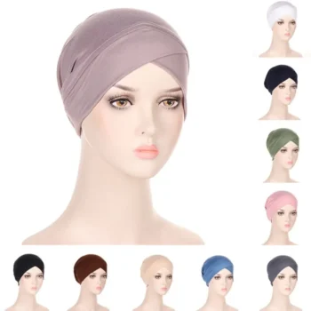 Pleated Bonnet Muslim Sleep Cap Head Wrap Turban Hat Indian Inner Hijabs