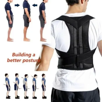 Sports Safety Neoprene Nylon Posture Corrector Black Adjustable Shoulder Brace Back Belt Unisex