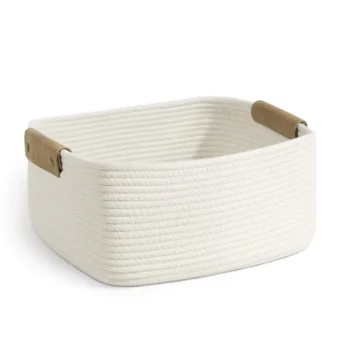 White Woven Basket Baby Gift Basket for Toys, Towels, Books, Rope Storage Basket for Living Room, Bathroom, Decorative Basket