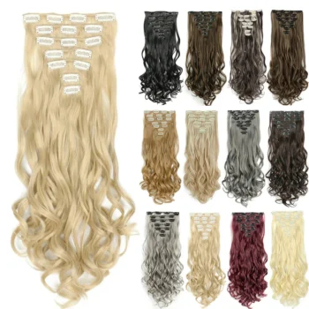 Curly Synthetic Blonde Clip in Hair Extensions Full Head Hair Pieces for Women Postiche Fake Natural Hair