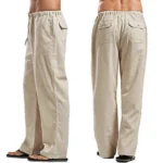 S-5XL Solid Color Multi-pocket Drawstring Loose Straight Men Pants Large Size Casual Breathable Comfortable Linen Summer Trouser