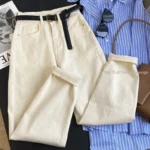 White Harajuku Jeans Women's Loose-fit Straight-leg Autumn Collection 2024 New High-waisted Slimming Cracker Khaki Dad Pants