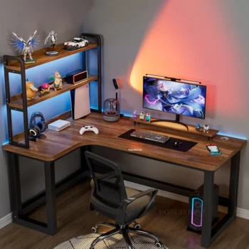 Simple Double Computer Desks Designer Corner Gaming Desk For Nordic Office Furniture L-shaped Home Computer Desk With Bookshelf