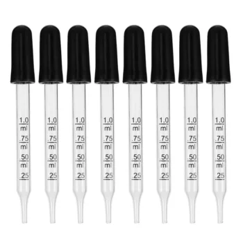 20pcs 1ml Straight Glass Dropper Glass Pipette Dropper Pipet With Scale Line (1ml Straight + Rubber )