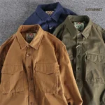 kf-S73fcdd9bdded462199416b7cf641ea08D-Cargo-Shirt-For-Men-Long-Sleeve-Premium-Cotton-Solid-Color-Washing-Lapel-Youth-Japan-Style-Simple