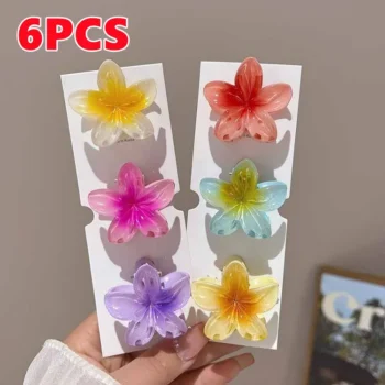 6Pcs Multi-color Flower Hair Claw Summer Beach Fashion Women Hair Clip Bohemia Hairpin Travel Barrette Headwear Accessories