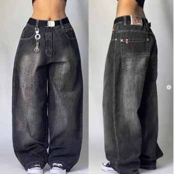 JNCO Retro Street Jeans New High Street Hip-Hop Pocket Loose Wide-Leg Pants Y2K Harajuku Gothic High Waist Denim Trousers Tide