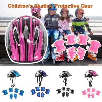 7Pcs/Set Kids Knee Pads and Elbow Pads Guards Protective Gear Set Safety Gear for Roller Skates Cycling Bike Skateboard Sports