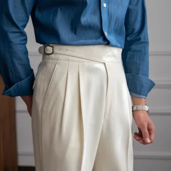 Italian Style Naples Suit Pants Men High Waist Straight Trousers Spring Autumn Fashion England Business Casual Pant Streetwear