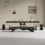 kf-S96957d49a45f4b48853b8d52f3f615f7p-Solid-Wood-Black-Carbonized-Large-Board-Dining-Table-Acrylic-Gradient-Legs-Office-Desk-Conference-Table-Mesa