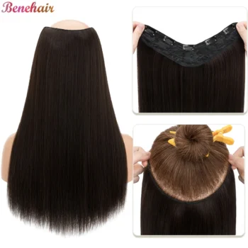 Benehair 18 Inch 160g V-Shaped Straight Synthetic Hair One Piece Clip In Hair Extension Hair With Clips Hairpiece Full Head