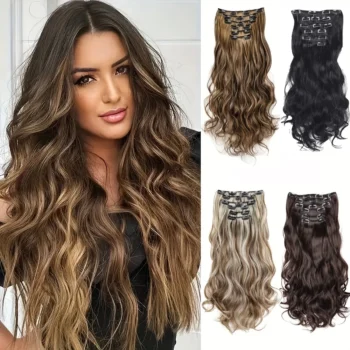 16 Clips 6Pcs/Set Hair Extensions Long Wavy Hairstyle Synthetic Hairpieces Heat Resistant For Women Multi Color Clip