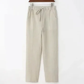 Men's Beach Pants Joggers Streetwear Cotton Linen Sweatpants Casual Pants Hawaiian Vacation Loose Summer Straight Pants Male