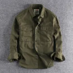 kf-S73fcdd9bdded462199416b7cf641ea08D-Cargo-Shirt-For-Men-Long-Sleeve-Premium-Cotton-Solid-Color-Washing-Lapel-Youth-Japan-Style-Simple