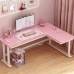 Office Furniture Corner Desktop Computer Desk Pink Gaming Desk Girls Study Desk Bookshelf Integrated Carbon Fiber Computer Table