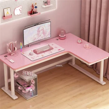 Office Furniture Corner Desktop Computer Desk Pink Gaming Desk Girls Study Desk Bookshelf Integrated Carbon Fiber Computer Table
