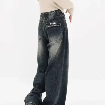HOUZHOU Harajuku Y2K Baggy Jeans Women Streetwear Retro Fashion Autumn High Waist Pants Loose Wide Leg Denim Trousers Female