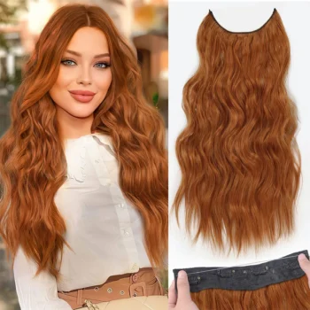 Synthetic 4 Clip Invisible Wire Hair Extensions 20Inch Long Wavy Natural Blonde Black One Piece False Hairpiece Hair Extension